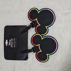 Disney Pride Collection Bag Tags Set of 2 Heavy Duty Rubber Black and Rainbow